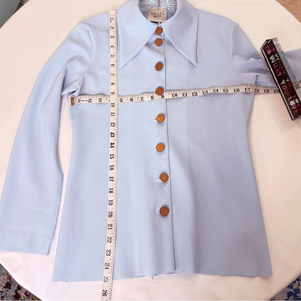 NWT A.W.A.K.E. MODE Pre-Spring 2020 Light Blue Raw Edge Fitted Blouse 42 - Picture 7 of 13